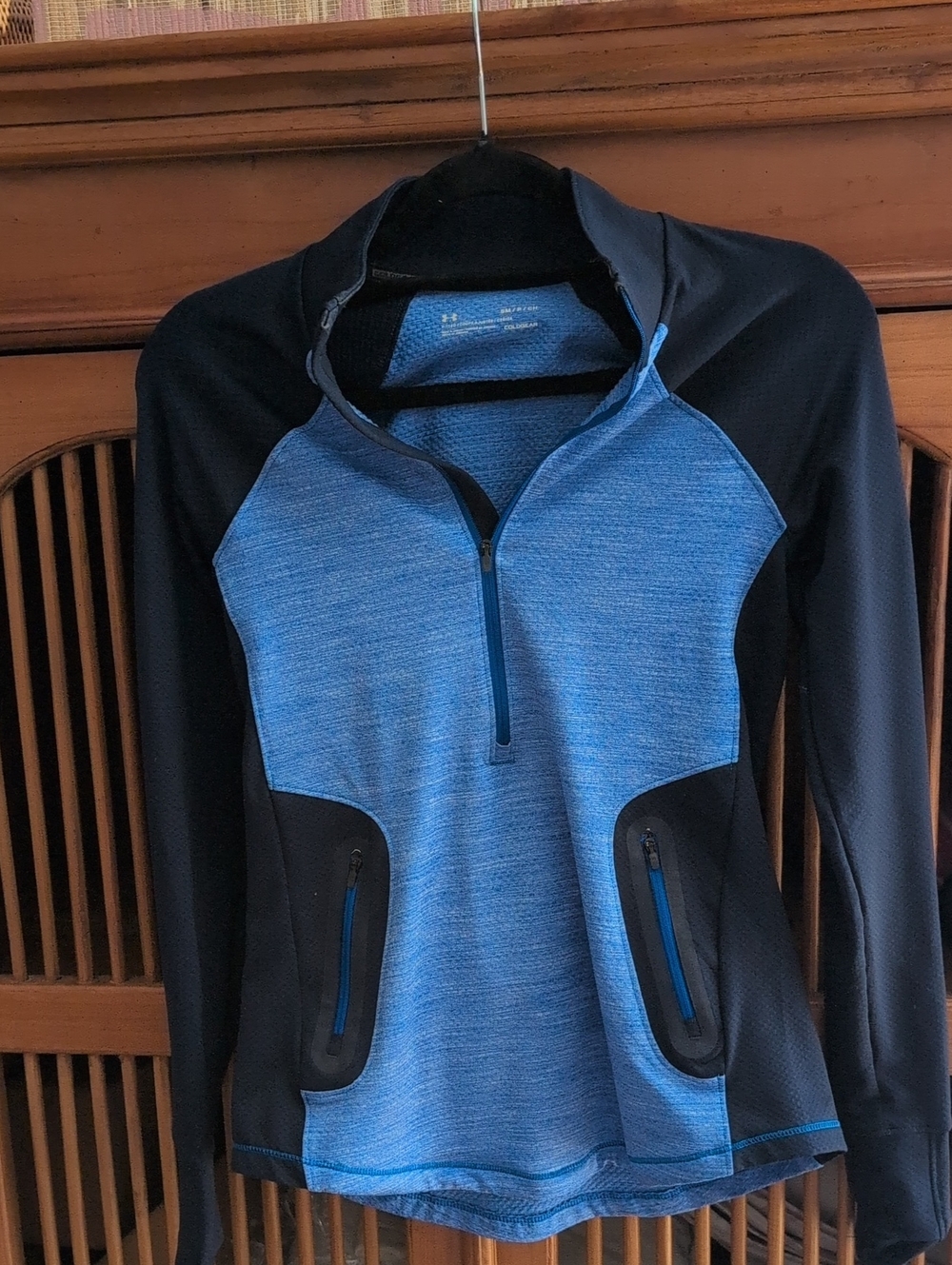 Under Armour Blue and Black Half-Zip V-Neck Sweater